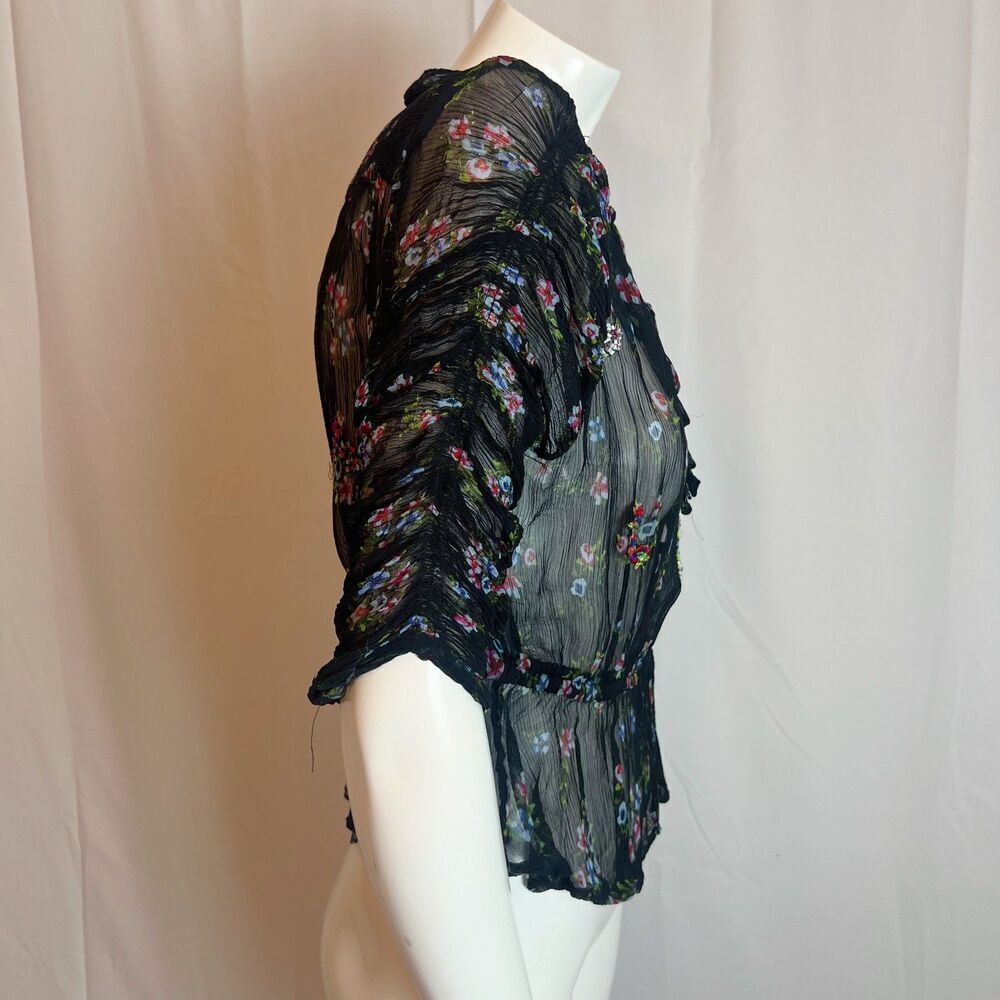 Free People Buttercup Black Floral Beaded Embroidered Keyhole Blouse Size S - Picture 3 of 8